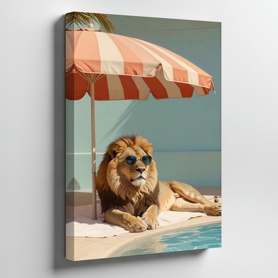 Canvas Wall Art a Whimsical and Humorous Digital Rendering of a Lion Lounging