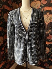 St John Navy Cardigan Sweater Jacket Tweed Textured Blue Size 8 Black Label