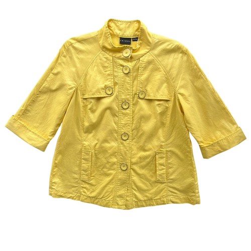 Tribal Womens 4 Yellow Metallic 3/4 Sl Cotton Lightweight Button Fr Swing Jacket - Picture 1 of 17