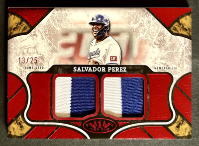 2025 Topps Tier One, Dual Relics Patch, Salvador Perez, Red Foil, Jersey #13/25