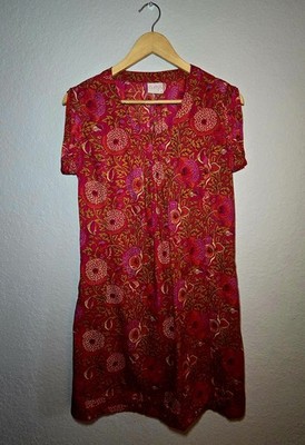 VTG Asha Dress Kaffe Fassett Dream Cotton Shift V-Neck Magenta Red Floral Small