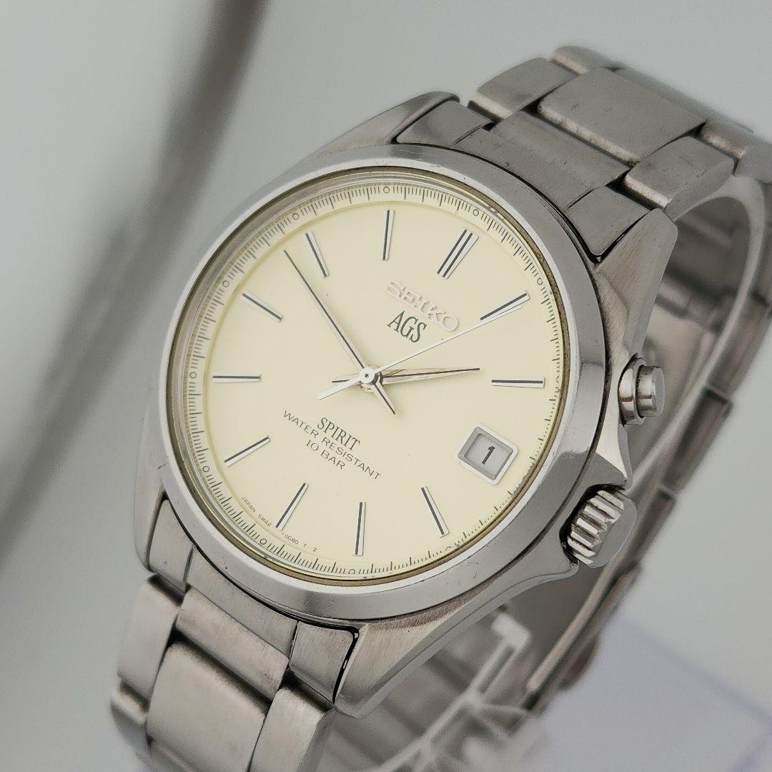 AGS Watch SEIKO 33.9mm 10ATM 5M42-0E10 Vintage Silver Date Beige SPIRIT - vintagewatches.pk