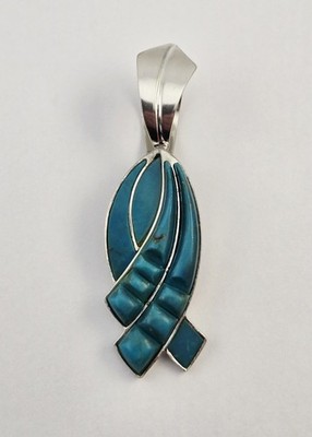 Jay King Sterling Silver Turquoise Feather Pendant DTR China 925 Signed 18.0g