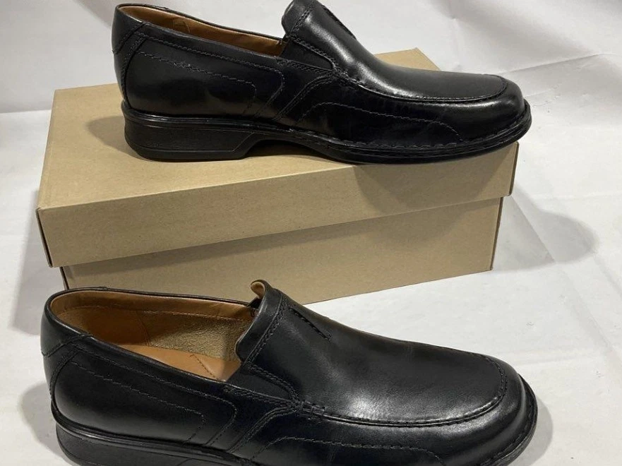 Scarpe casual Clarks da uomo Northam Race slip on in pelle nere taglia 12M nuove con scatola