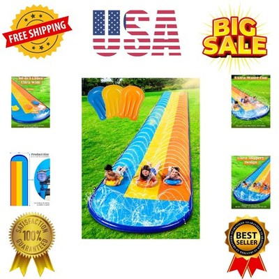Triple Water Slide with 3 BodyBoards, 22.5FT Lawn Water Slip Splash Pad Slide...