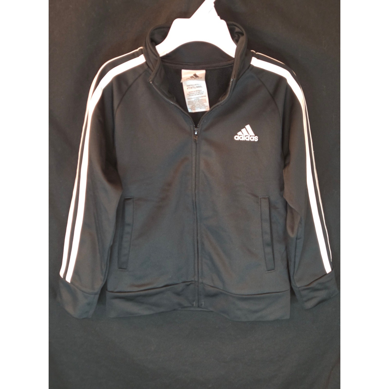 Adidas Tracksuit Set Kids 4T Black White Three Stripe Jacket Pants Outfit