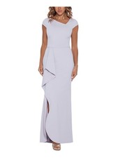 BETSY & ADAM Womens Purple Leg Slit Lined Cap Sleeve Formal Gown Dress 8