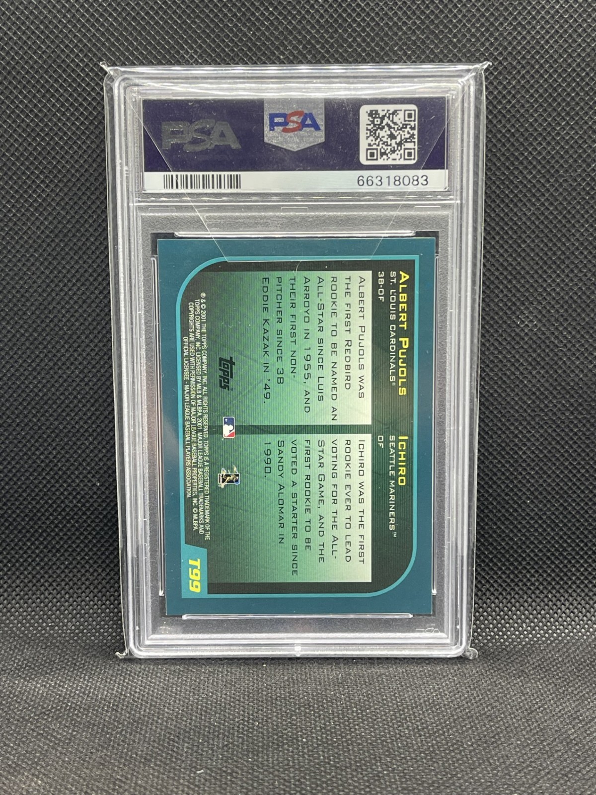 2001 Topps Traded & Rookies - Albert Pujols, Ichiro Suzuki #T99 (RC) PSA 9 view 2
