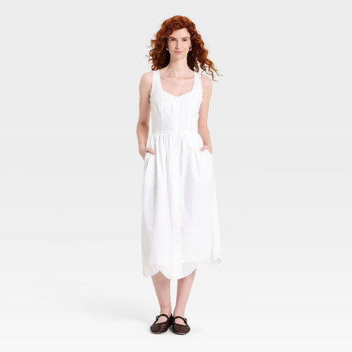 Universal Thread Women's Sleeveless Button-Up Midi A-Line Dress Cotton