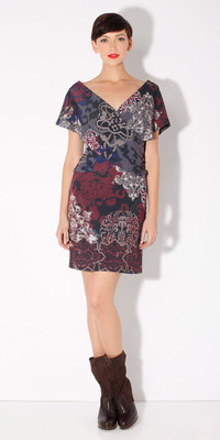 Hale Bob Bodycon Wrap Mini Dress | Floral Print | Green Purple XS S NWT 1WIL6827
