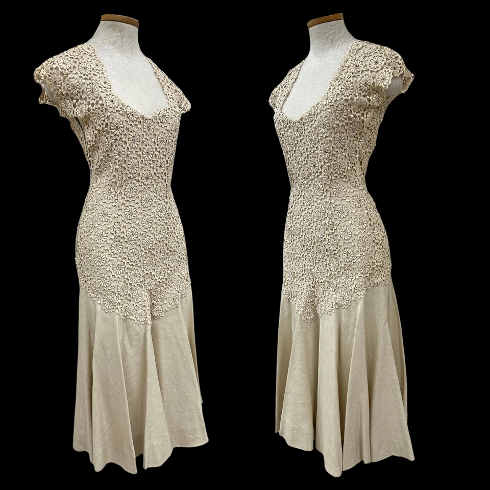 Vintage 1950s Suzy Perette Designer Cream Rhinestone Embroidered Dress - Image 2 of 4