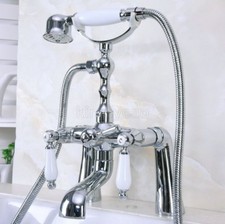 Polished Chrome Deck Mounted Bathroom Tub Faucet W/Hand Shower Sprayer Mixer Tap