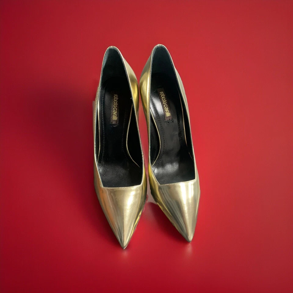 ROBERTO CAVALLI Women's Gold Patent Stiletto Heels US6.5/EU37 - Image 2 of 3