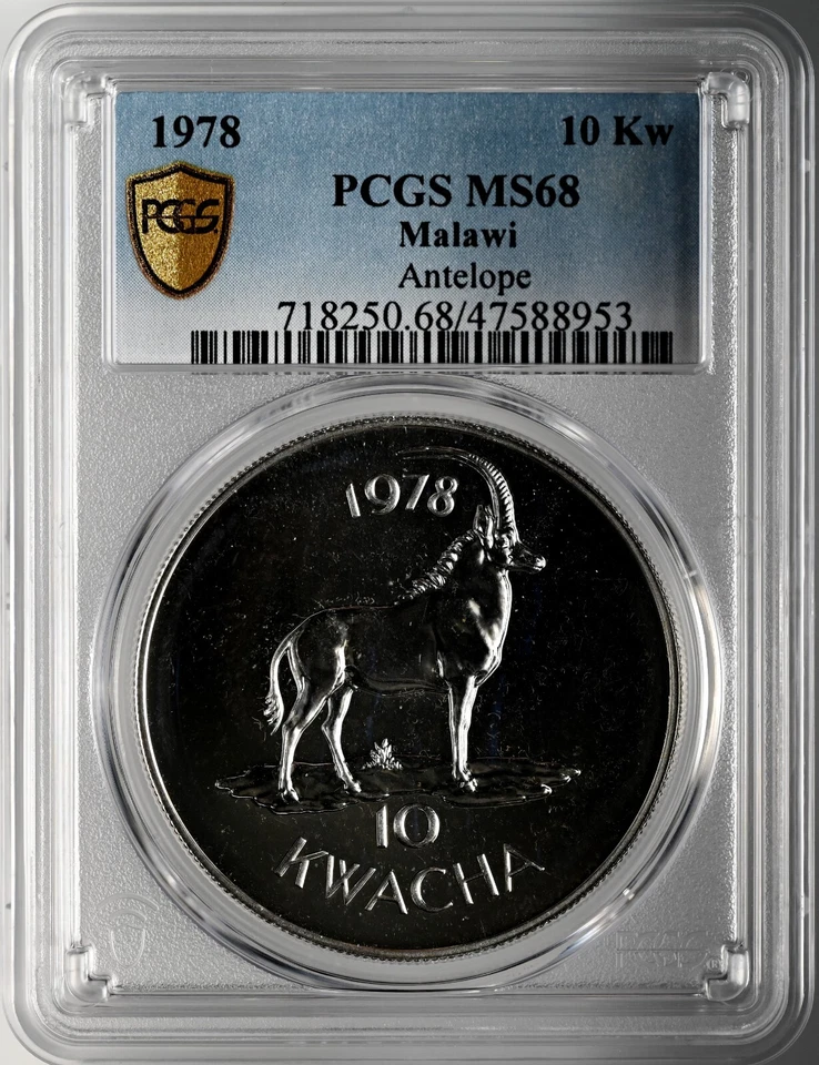 Antílope Kwacha Malawi 1978 (plateado) graduación profesional MS68 #47588953 ¡Excelente pop!  1 DE 2 Foto 2 de 4