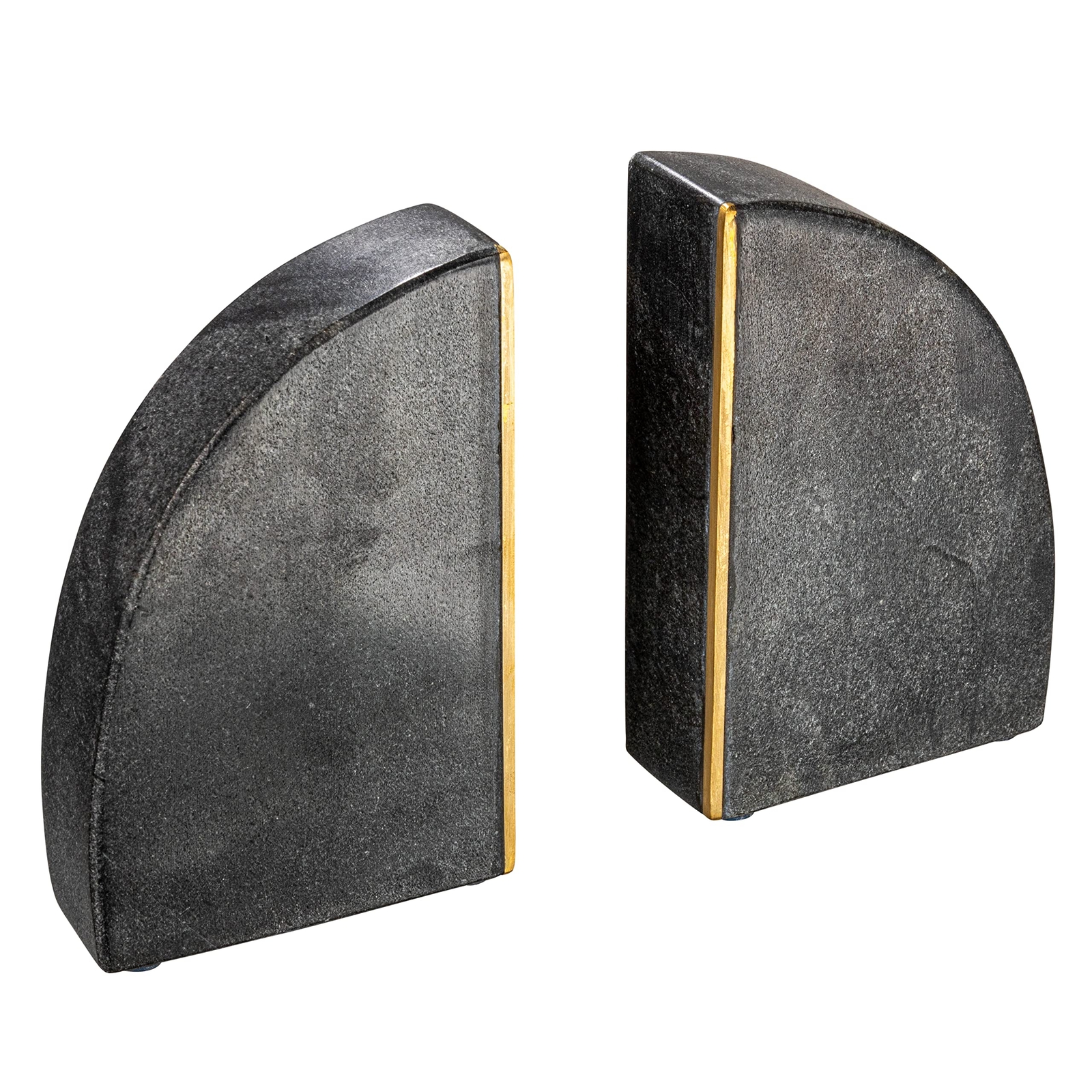 Boho Arched Black Marble Bookend Set of 2 with Brass Accents