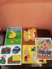 Lot Of 5 Vintage Wooden Puzzles Playskool Duck Squirrel Lets Build Animals
