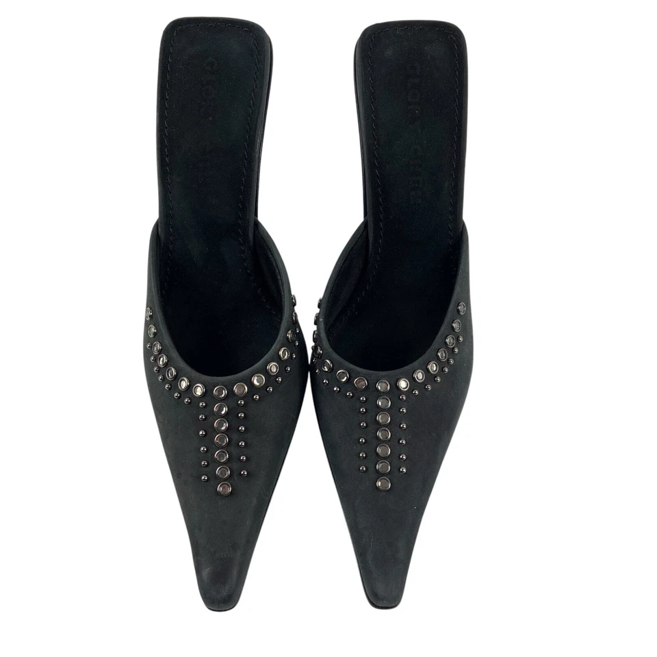 Glory Chen черный с заклепками черная кожа замша заостренный носок Mule размер 5,5  - Изображение 2 из 4