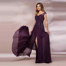 Purple Mother Of The Bride Dress Aline Cap Sleeves Appliques Slit Plus Size Long