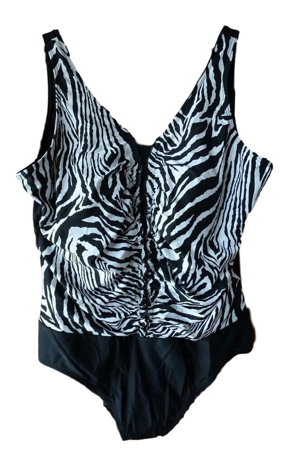 NEU Übergröße Damen Badeanzug formendes Vorderfutter schw/wei Gr. 52, 54 Cup C - Bild 2 von 4