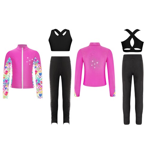 Kinder Mädchen Outfits Sport Set Schneeflocke Anzug Gymnastik Stehkragen Hose 3tlg - Bild 13 von 37