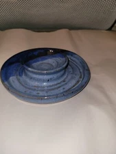 Vintage Art Pottery Chip Dip Blue Bowl Server 