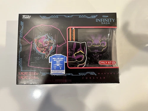 Funko Pop Marvel Black Panther Black Light Pop & Tee Shirt Size L Large #891