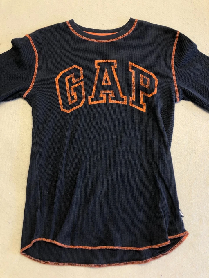Camiseta GAP infantil menino XL 12 azul marinho abóbora laranja fio waffle malha térmica - Imagem 2 de 4
