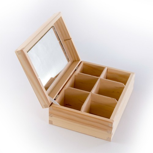 Wooden 6 Compartments Box with Mirror | Makeup Organiser for Decoupage Craft DIY - Picture 6 of 6