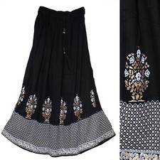 3X To 6X Plus Size Indian Ethnic Black Floral Maxi Skirt For Women Boho Gypsy