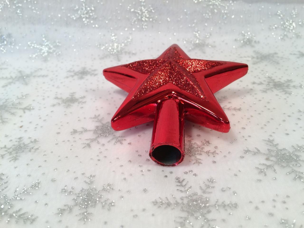 MINIATURE RED STAR CHRISTMAS TREE TOPPER WITH RAISED GLITTER STAR MIDDLE 3 eBay