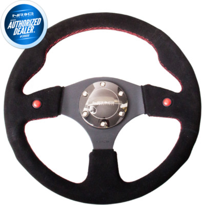 NEW NRG Sport Steering Wheel Dual Button Black Suede 320mm Red Stitch RST-007S