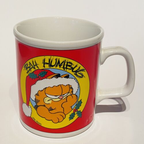 Taza de Navidad Garfield 1978 BAH HUMBUG de colección Jim Davis sombrero de Santa - Imagen 1 de 6