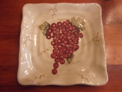 Table Top Unlimited Cabernet Hand Painted 8 1/2''  Square Red Grapes Salad Plate