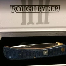Rough Ryder Faded Blue Jeans Denim Micarta Work Knife 4 5/8" Pocket Knife RR2347