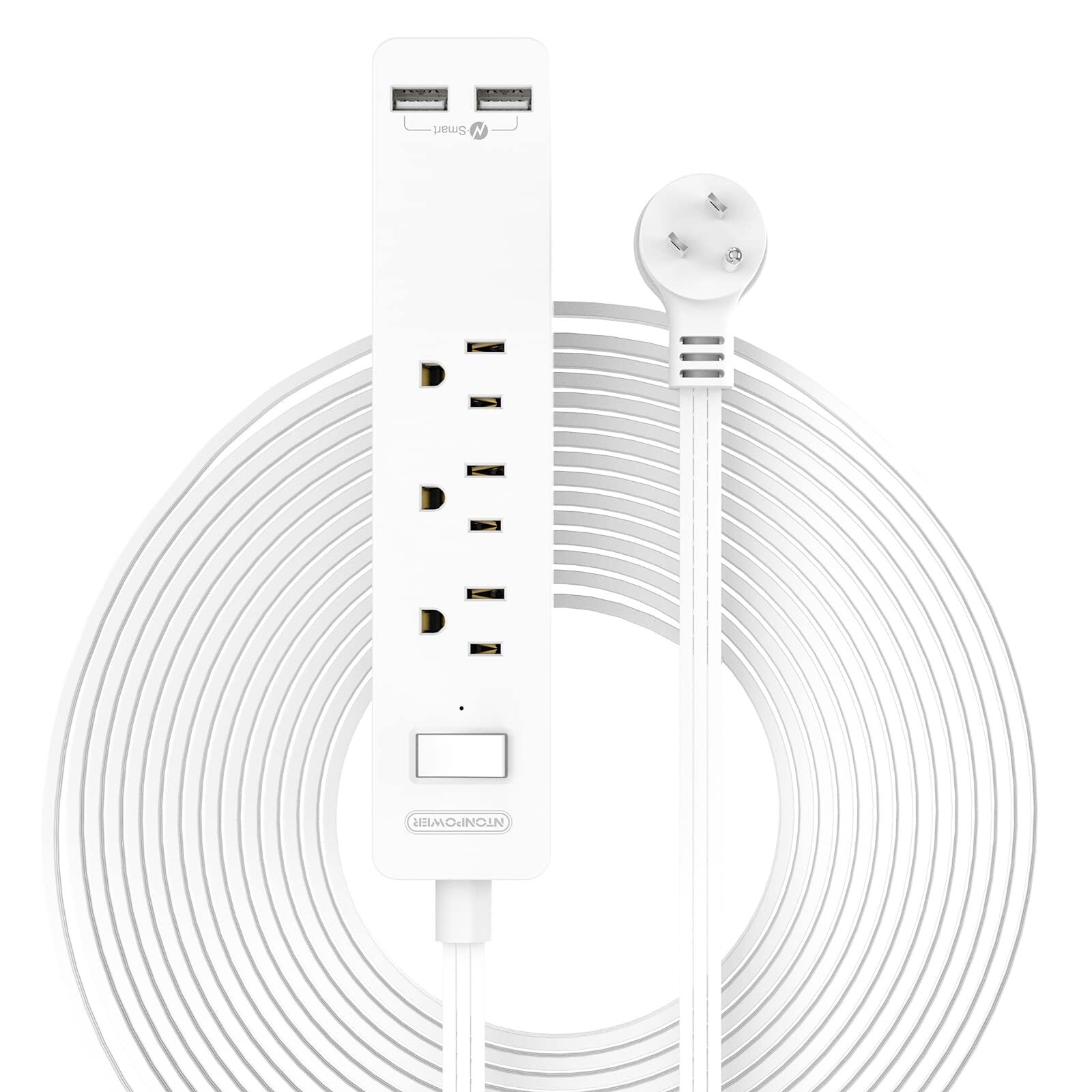 Long Extension Cord 15 ft, Wall Mount Power Strip Flat Plug with 3 Outlets 2 ...-image