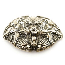 German silver belt buckle Cerberus, Animal buckle, Three headed dog, Hell dog