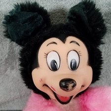 Vintage Beanbag Plush Walt Disney Pink Minnie Mouse Rubber Head Stuffed Toy 9"