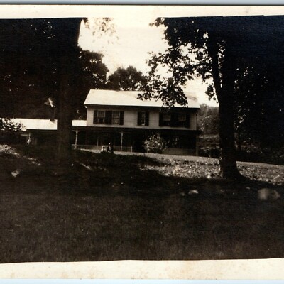 c1910s Shelbourne, VT Colonial House Deck Real Photo Snap Homestead Vermont A154