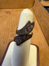 Vintage Vibrant Abalone Shell Sterling Silver Retro Twist Ring Size 5 4578