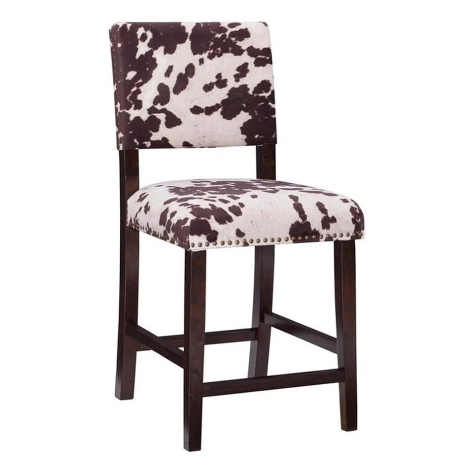 Linon Corey 24" Cow Print Counter Stool in Dark Espresso Wood Frame - Image 2 of 4