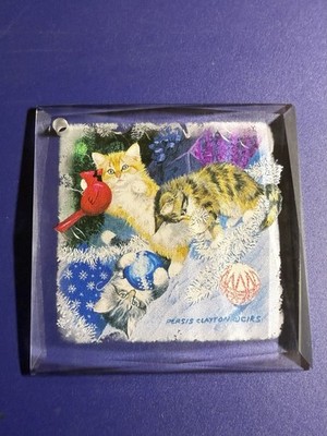 Vintage Persis Clayton Weirs Cat Christmas   Kittens w/ Ornaments Holiday Glass