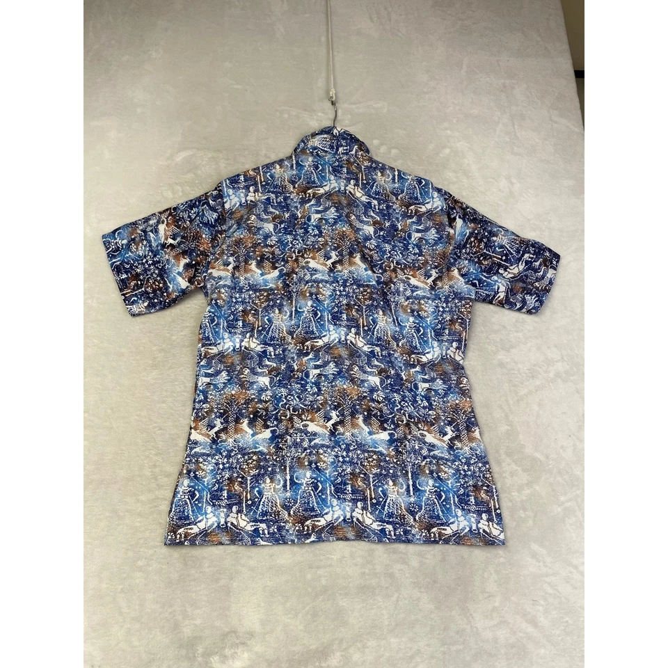 Vintage JCPenney Mens L Tapered Fit Short Sleeve Button Up Shirt All Over Print - Image 4 of 4