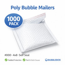 1000 Pack 000 4x8 Poly Bubble Mailers Self Seal Padded Envelopes