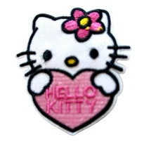HELLO KITTY WITH A HEART! Iron On Patch ONE FREE  STICKER+ONE TRANSFER!