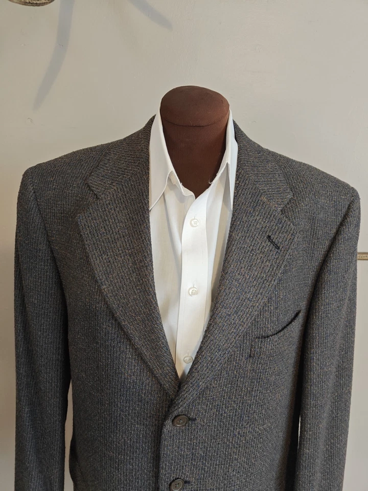 🇺🇲 Vtg Nordstrom Three Button Wool Sports Coat Made In USA 42 R Brown Blue... - Image 2 of 4