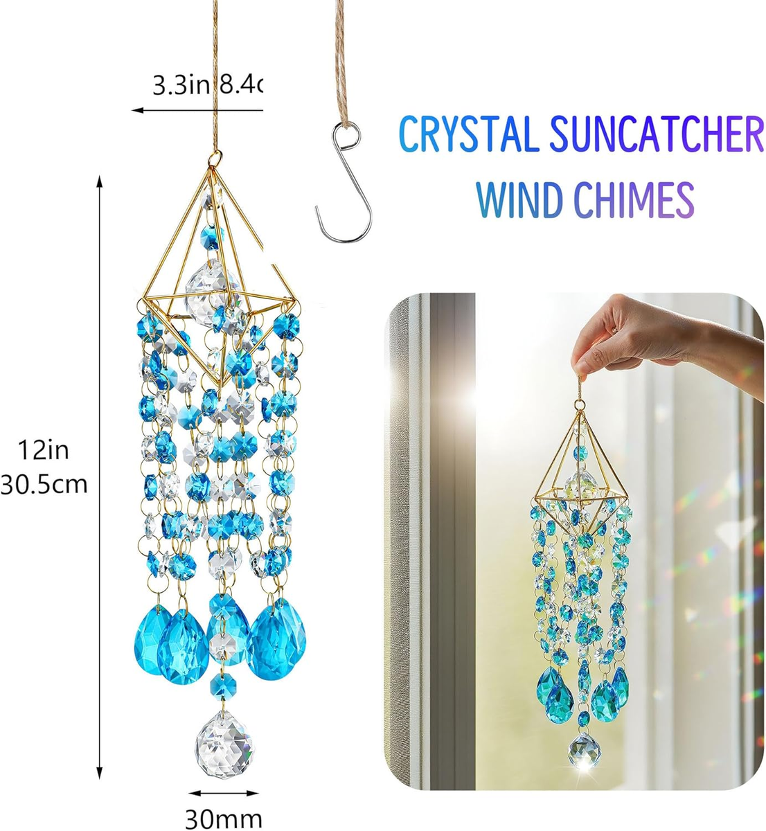 21.5'' Crystal Suncatchers, Handmade Blue Suncatcher for Window