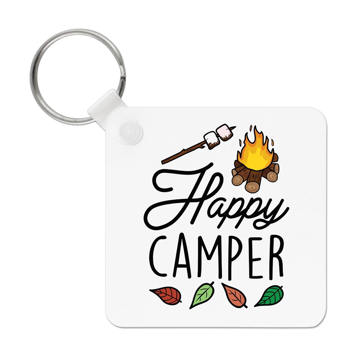 Happy Camper Keyring Key Chain Festival Tent Dad Fathers Day Kids Funny