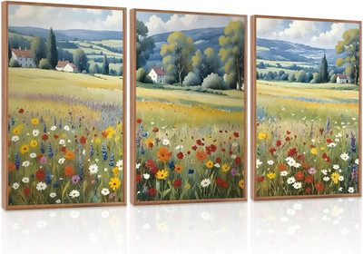 Vintage Wildflower Canvas Art - Boho Rustic Floral Decor for Home 16''x24