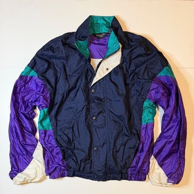 Christian Dior Monsieur Windbreaker Vintage 90s Mens L Blue Purple Nylon Jacket
