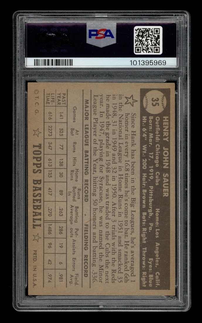 1952 Topps Set-Break # 35 Hank Sauer Black Back PSA 6 EX-MT view 2
